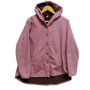 Misslook Gingham Hooded Jacket Womens XL Red White Faux Fur Lined Button Front